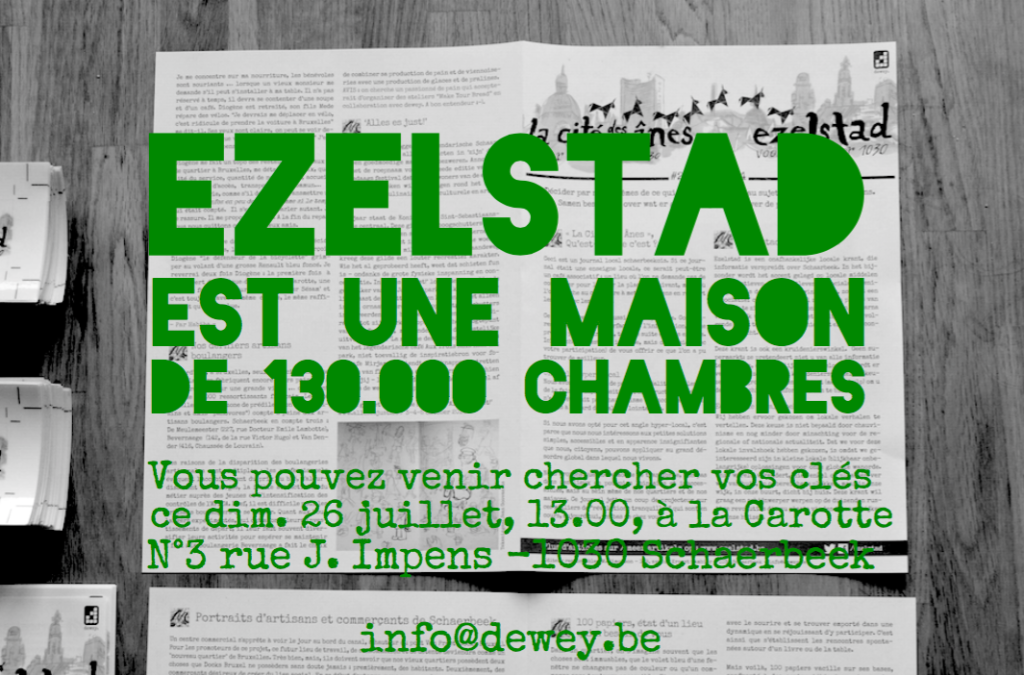 Ce dimanche, atélier rédactionnel dans les locaux de la Carotte (3, rue Josse Impens) : on discutera notamment des prochains articles d'Ezelstad. Tout le monde bienvenu. Réservation souhaitée : info@dewey.be